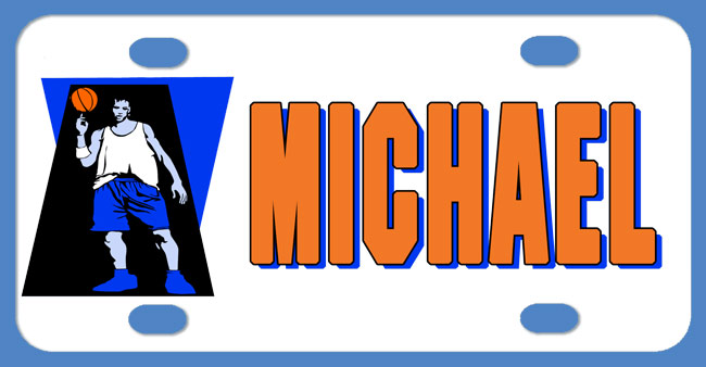 Silhouette of basketball player with name overlayed 