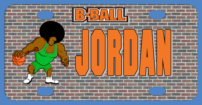 brick wall and basketball player with afro