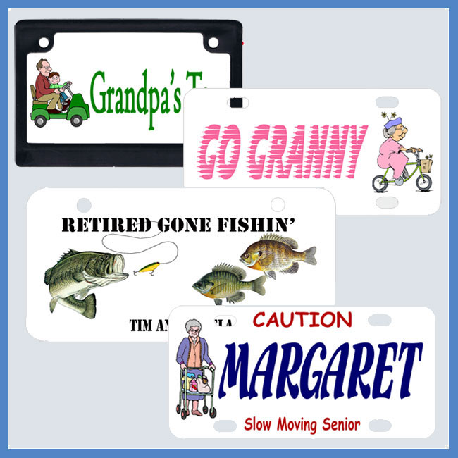 Custom Bike Plates with adult theme designs for parents and grandparents